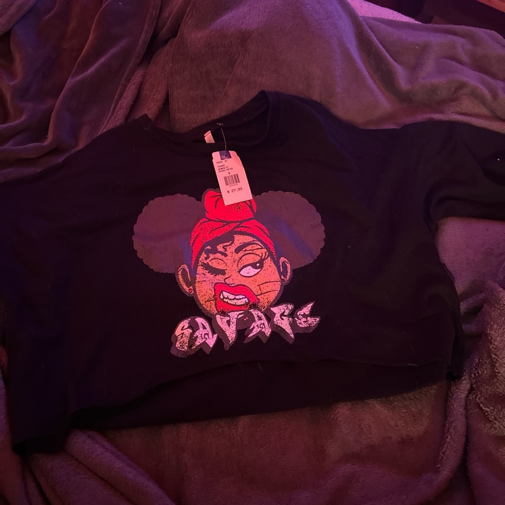 Black Cropped Graphic Sweatshirt